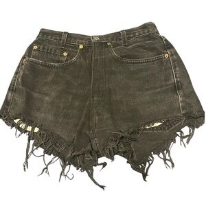 Vintage LEVI’S Black Grey Distressed Frayed High Waist Denim Shorts Size 28”
